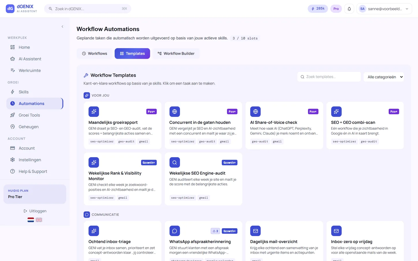 Automations, dGENIX-dashboard